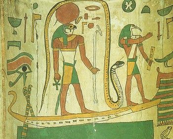 R dans la barque solaire en comagnie de Thot